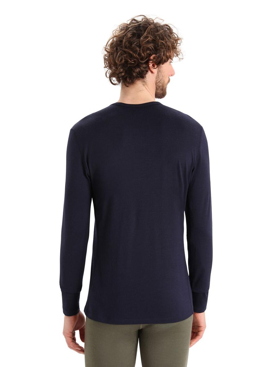 Icebreaker Merino 200 Oasis Long Sleeve Crewe Ski Stripes Férfi Base Layers Sötétkék | HU 1366WNBY